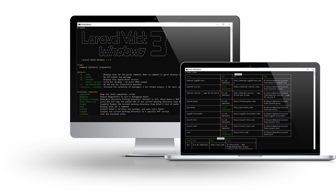 Laravel Valet Windows 3 CLI showcase